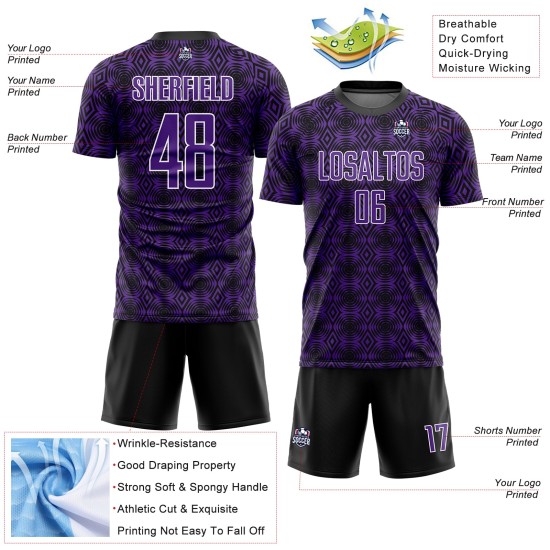 Uniform Jersey Lila Fußball Formen Benutzerdefinierte Geometrische Schwarz-Weiß Sublimation