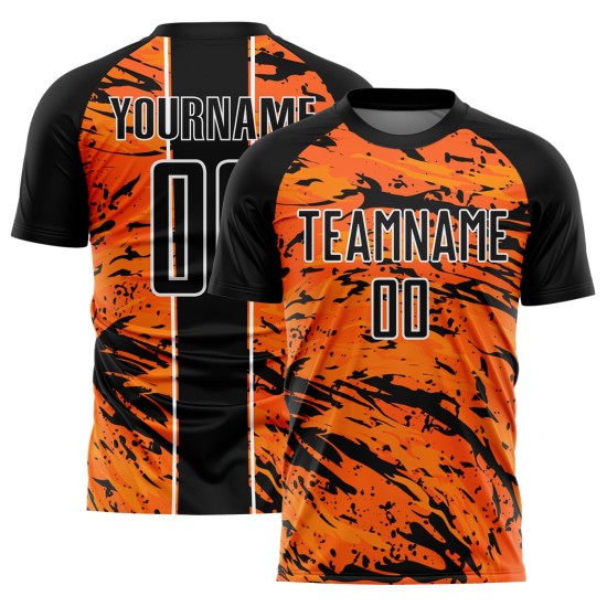 Orange Custom Jersey Sublimation Uniform Abstrakt Schwarz-Weiß Bay Fluid Soccer