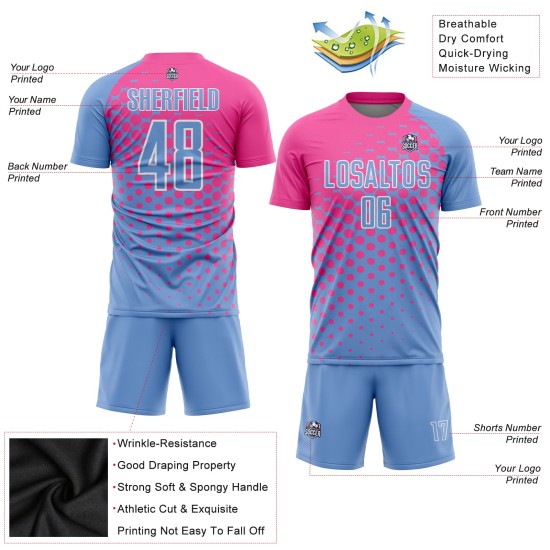 Helle benutzerdefinierte rosa-weiße Uniform blaues Trikot Fußball Sublimation