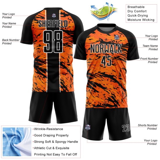 Orange Custom Jersey Sublimation Uniform Abstrakt Schwarz-Weiß Bay Fluid Soccer