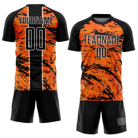 Orange Custom Jersey Sublimation Uniform Abstrakt Schwarz-Weiß Bay Fluid Soccer