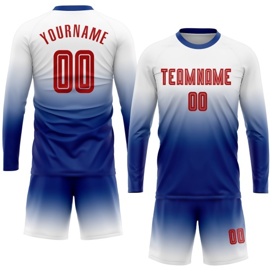 Jersey Langarm Fade Uniform Rot-Royal Custom Weiß Sublimation Fußball Mode