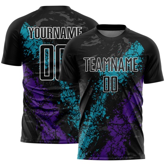 Teal-Lila Splatter Schwarz Jersey Uniform Fußball Sublimation Custom Dripping Art
