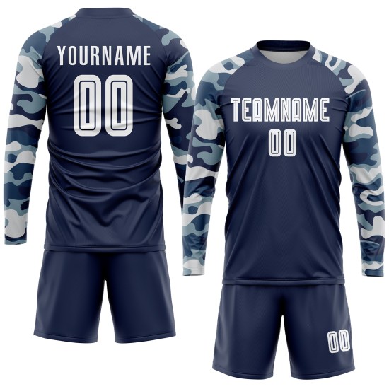 Uniform Navy Trikot Sublimation Fußball Weiß-Camo Custom