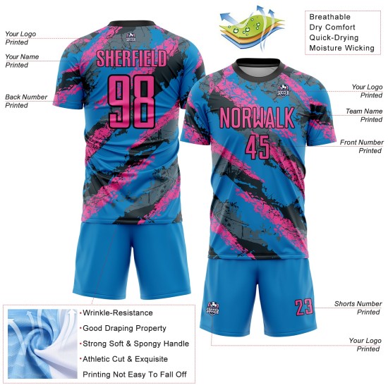 Rosa-Weiß Uniform Sublimation Pulver Custom Fußball Blau Trikot
