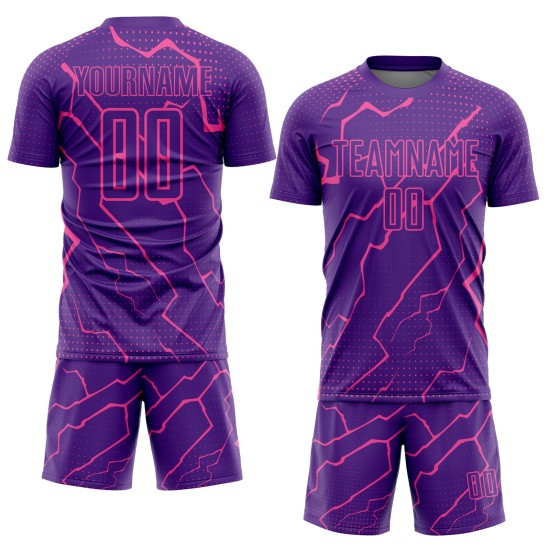 Benutzerdefinierte Lila Sublimation Rosa Uniform Lightning Fußballtrikot