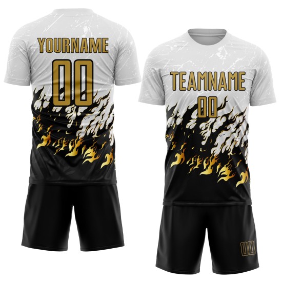 Uniform Fußball Sublimation Flamme Alt Gold-Schwarz Weiß Jersey Custom