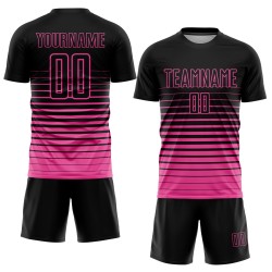 Rosa Nadelstreifen Sublimation Fußball Verblassen Uniform Jersey Schwarz Mode Custom