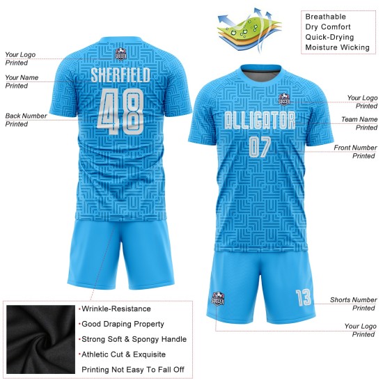 Home Weiß Blau Sublimation Uniform Fußball Jersey Licht Custom