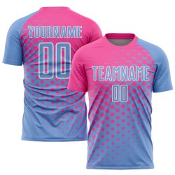 Helle benutzerdefinierte rosa-weiße Uniform blaues Trikot Fußball Sublimation