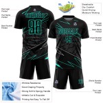 Jersey Uniform Sublimation Aqua Custom Schwarz Fußball Linien