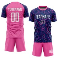 Fußballtrikot Weiß-Rosa Sublimation Navy Uniform Custom