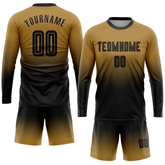 Gold Fade Custom Fußball Lange Alte Sublimation Jersey Uniform Mode Schwarz